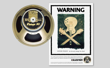 The Vintage 30 guitar speaker & Vintage 30 advertising.